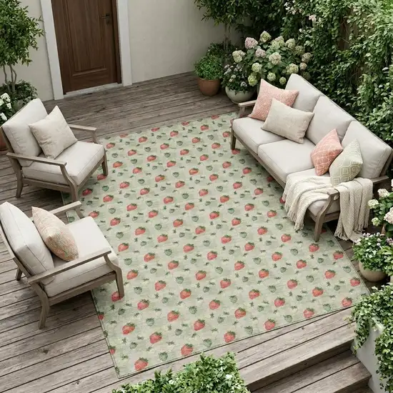 Green And Red Floral Washable Indoor Outdoor Area Rug Photo 1