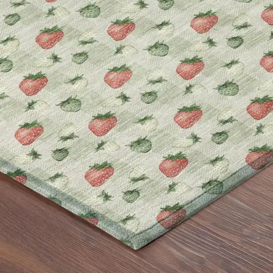 Green And Red Floral Washable Indoor Outdoor Area Rug Photo 3