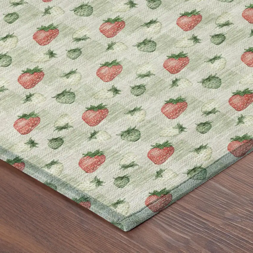 Green And Red Floral Washable Indoor Outdoor Area Rug Photo 3