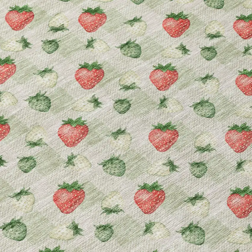 Green And Red Floral Washable Indoor Outdoor Area Rug Photo 4