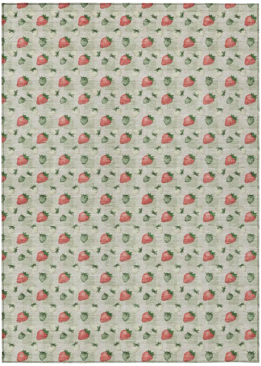 Green And Red Floral Washable Indoor Outdoor Area Rug Photo 2