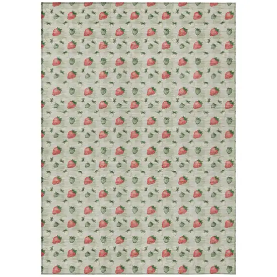 Green And Red Floral Washable Indoor Outdoor Area Rug Photo 2