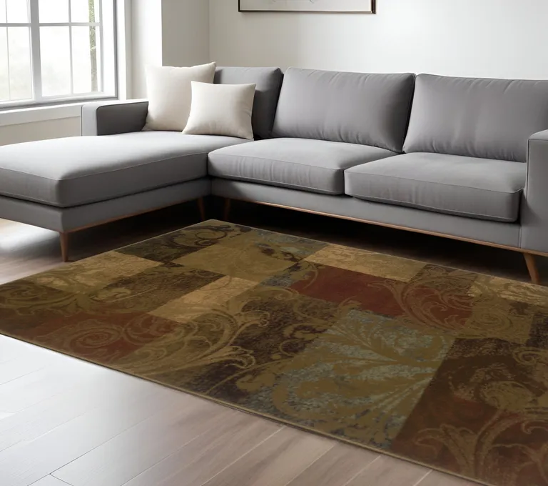 Green And Red Geometric Power Loom Stain Resistant Area Rug Photo 4