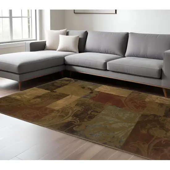 Green And Red Geometric Power Loom Stain Resistant Area Rug Photo 1