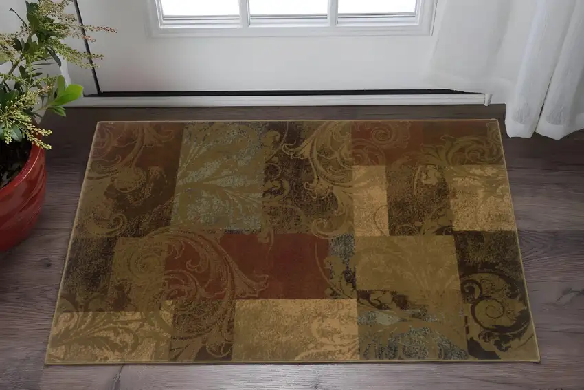 Green And Red Geometric Power Loom Stain Resistant Area Rug Photo 1