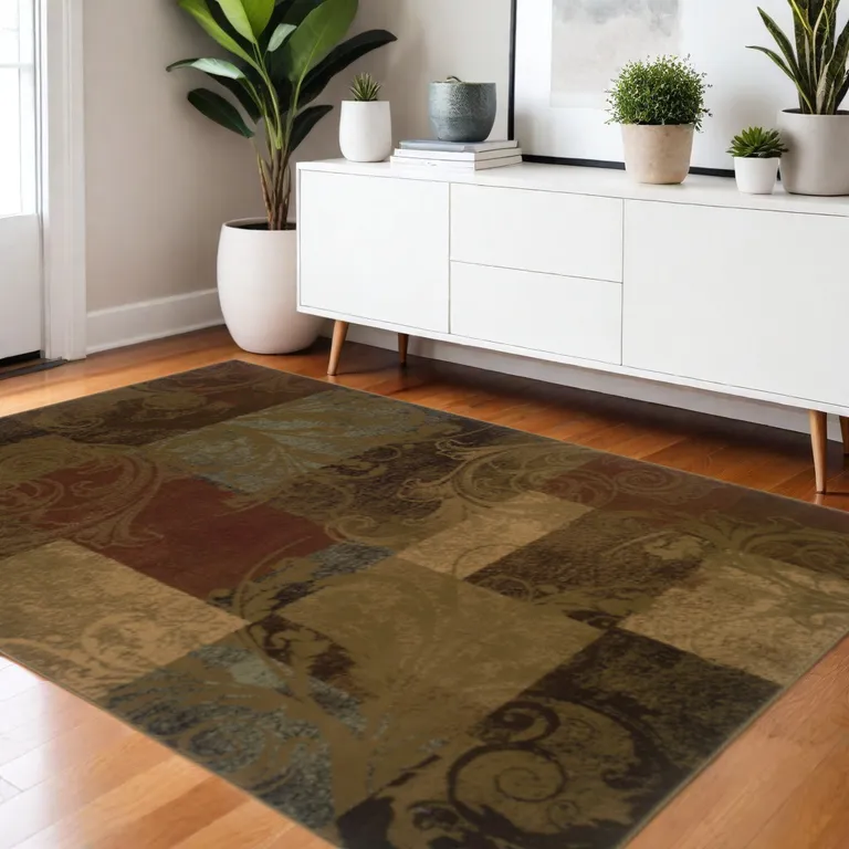 Green And Red Geometric Power Loom Stain Resistant Area Rug Photo 4