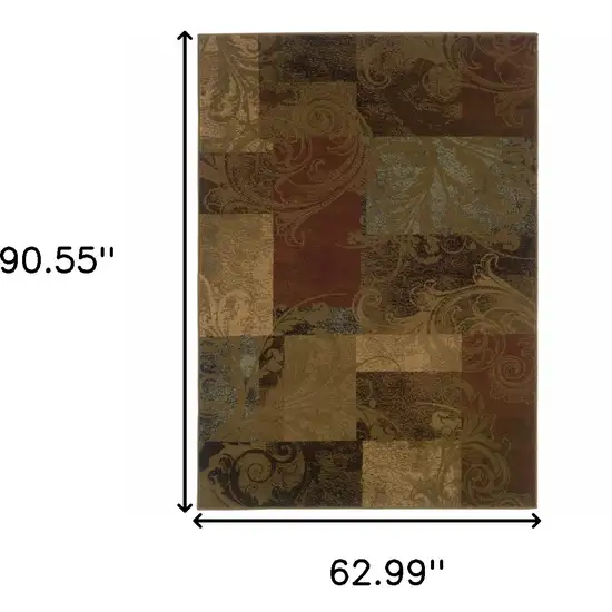 Green And Red Geometric Power Loom Stain Resistant Area Rug Photo 3