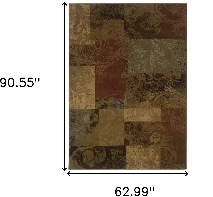 Green And Red Geometric Power Loom Stain Resistant Area Rug Photo 3