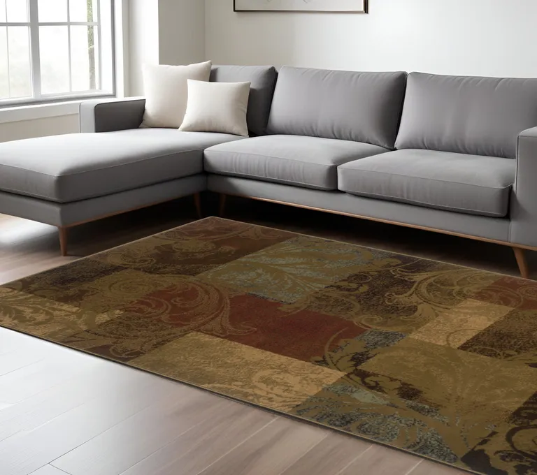 Green And Red Geometric Power Loom Stain Resistant Area Rug Photo 4