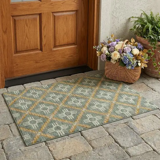 Green And Red Geometric Washable Indoor Outdoor Area Rug Photo 1