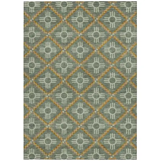 Green And Red Geometric Washable Indoor Outdoor Area Rug Photo 4