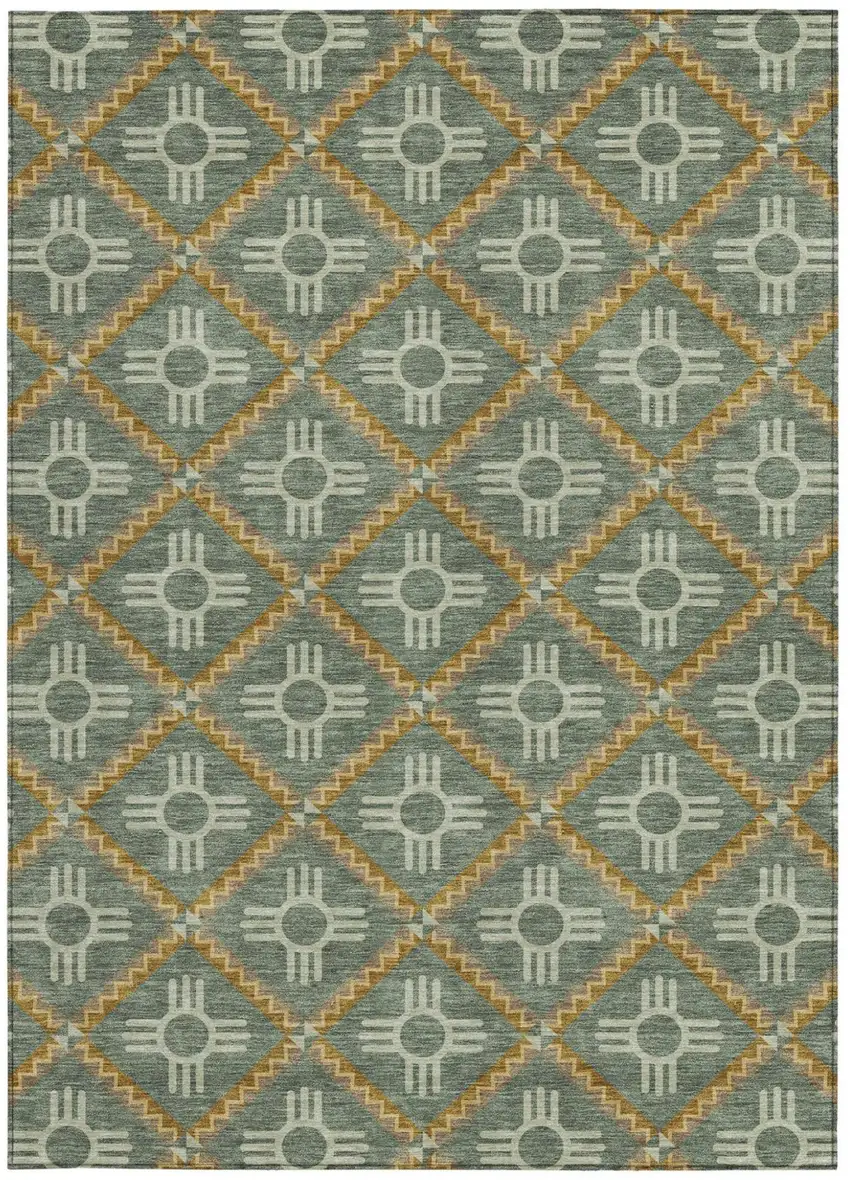 Green And Red Geometric Washable Indoor Outdoor Area Rug Photo 4