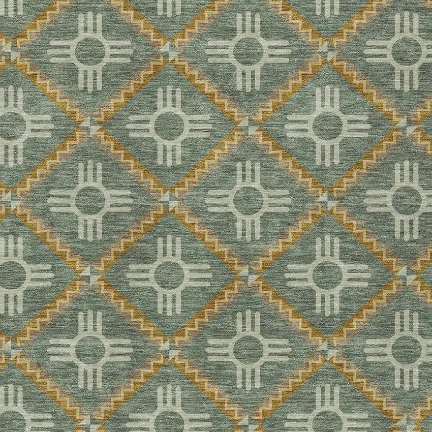 Green And Red Geometric Washable Indoor Outdoor Area Rug Photo 5