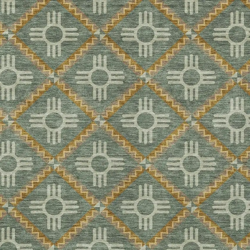 Green And Red Geometric Washable Indoor Outdoor Area Rug Photo 5