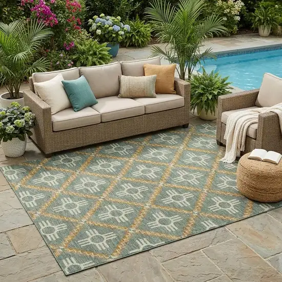 Green And Red Geometric Washable Indoor Outdoor Area Rug Photo 1