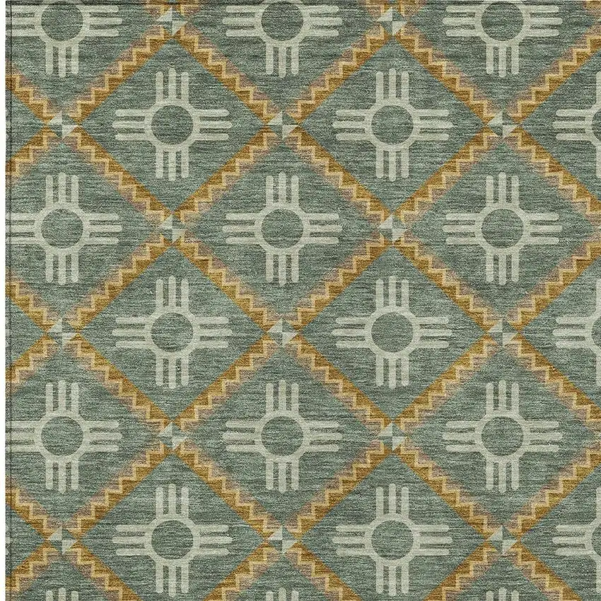 Green And Red Geometric Washable Indoor Outdoor Area Rug Photo 3