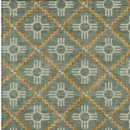 Green And Red Geometric Washable Indoor Outdoor Area Rug Photo 3