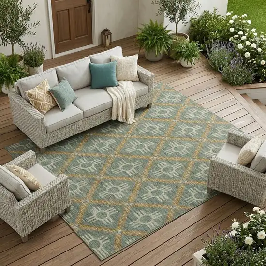 Green And Red Geometric Washable Indoor Outdoor Area Rug Photo 1
