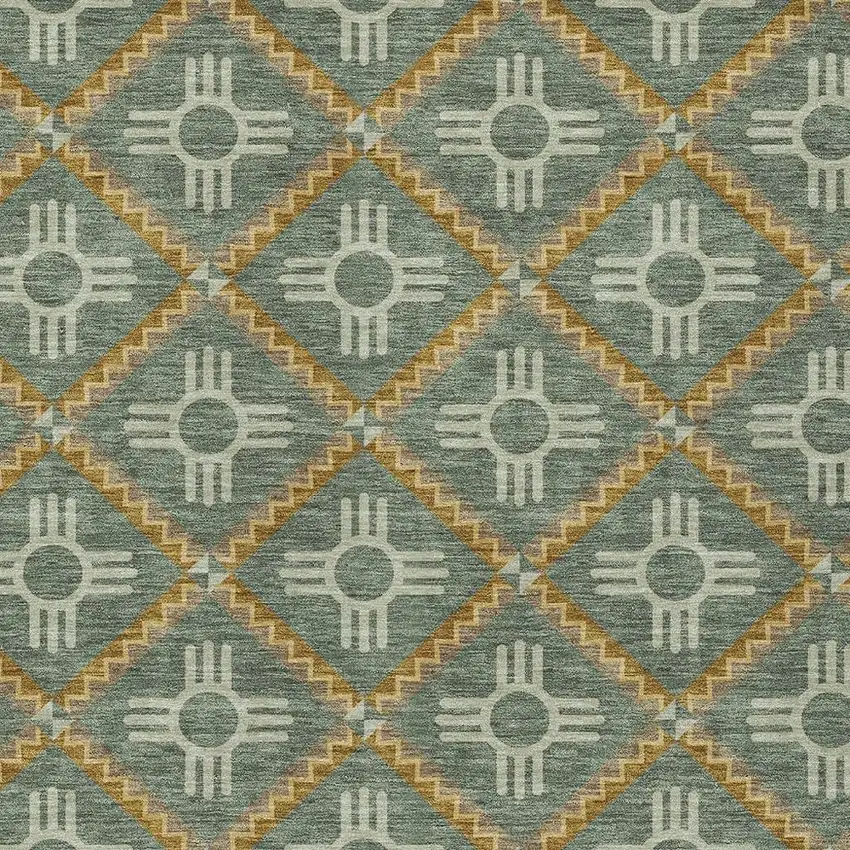 Green And Red Geometric Washable Indoor Outdoor Area Rug Photo 3