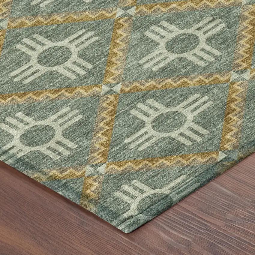 Green And Red Geometric Washable Indoor Outdoor Area Rug Photo 7