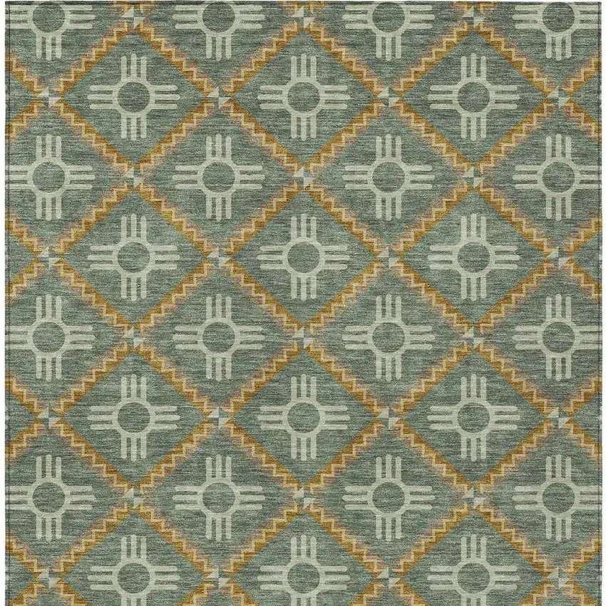 Green And Red Geometric Washable Indoor Outdoor Area Rug Photo 6