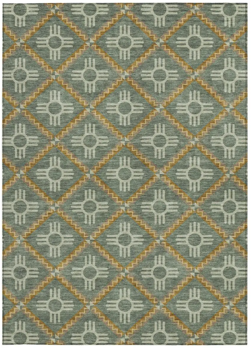 Green And Red Geometric Washable Indoor Outdoor Area Rug Photo 4