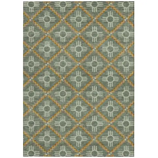 Green And Red Geometric Washable Indoor Outdoor Area Rug Photo 4