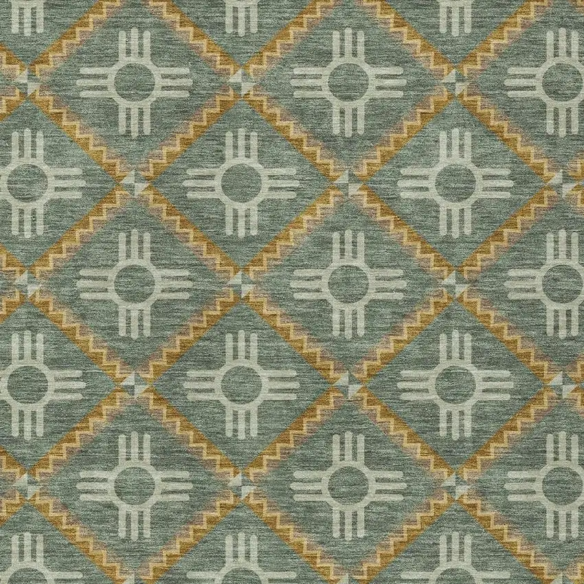 Green And Red Geometric Washable Indoor Outdoor Area Rug Photo 5