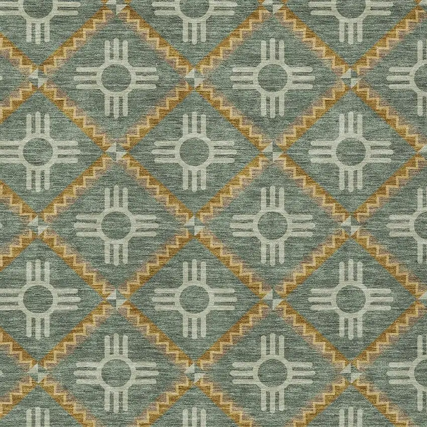 Green And Red Geometric Washable Indoor Outdoor Area Rug Photo 5