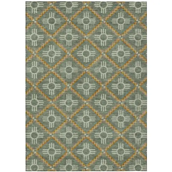 Green And Red Geometric Washable Indoor Outdoor Area Rug Photo 2