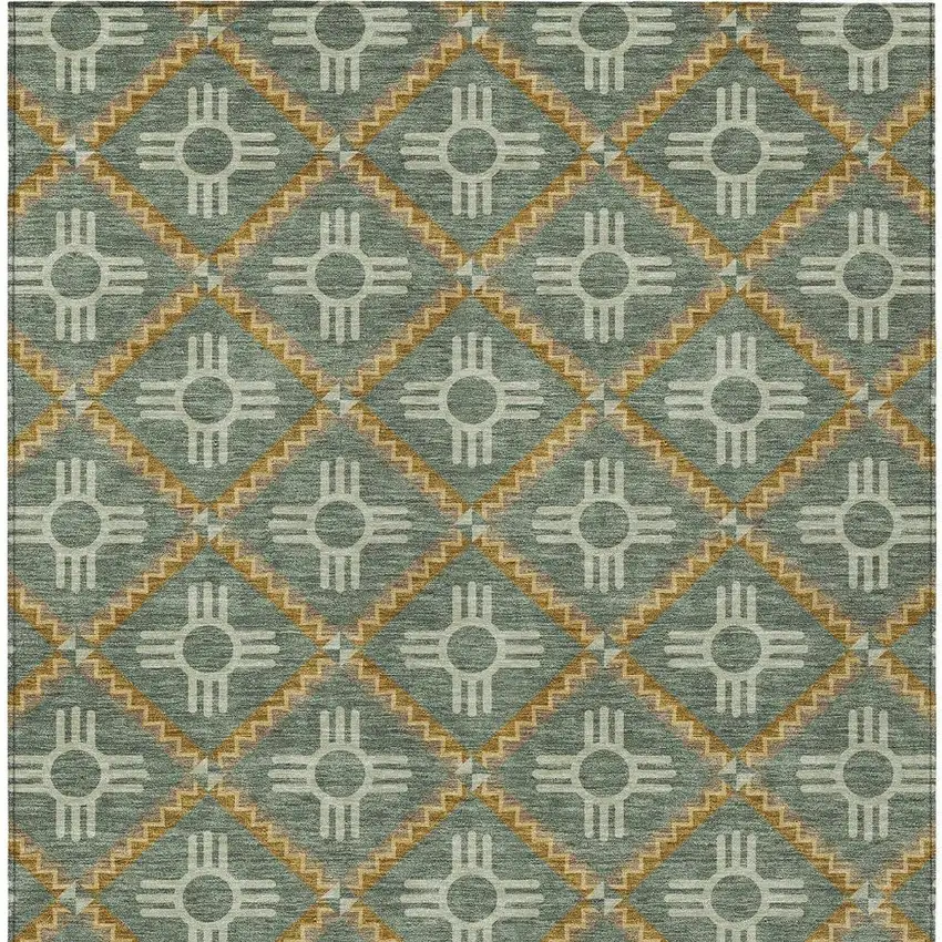 Green And Red Geometric Washable Indoor Outdoor Area Rug Photo 4