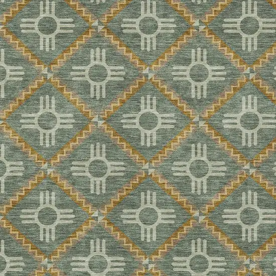 Green And Red Geometric Washable Indoor Outdoor Area Rug Photo 3