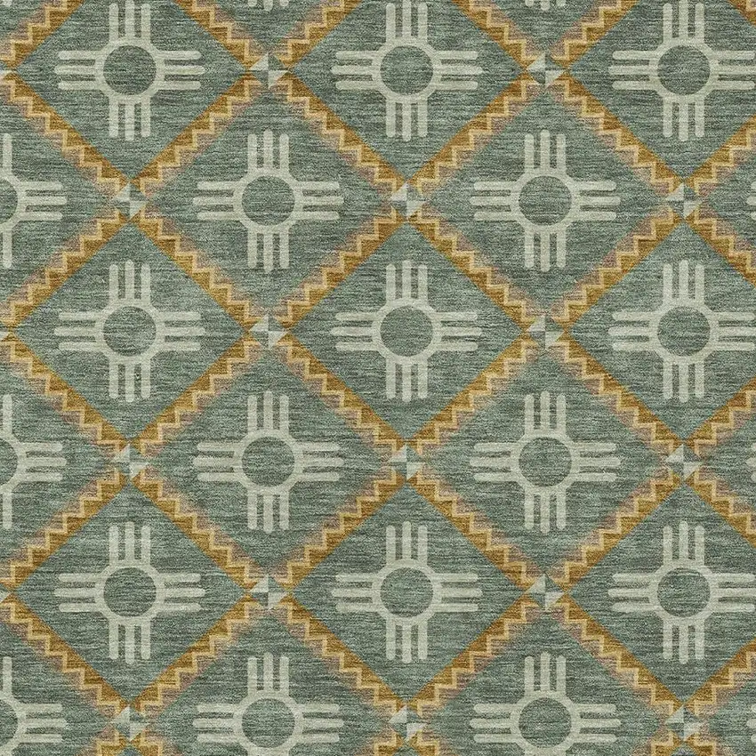 Green And Red Geometric Washable Indoor Outdoor Area Rug Photo 3