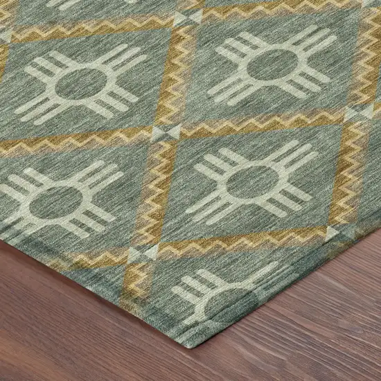 Green And Red Geometric Washable Indoor Outdoor Area Rug Photo 7
