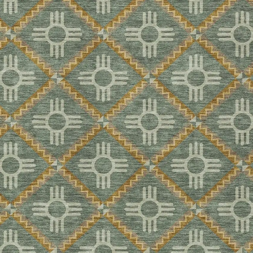 Green And Red Geometric Washable Indoor Outdoor Area Rug Photo 5