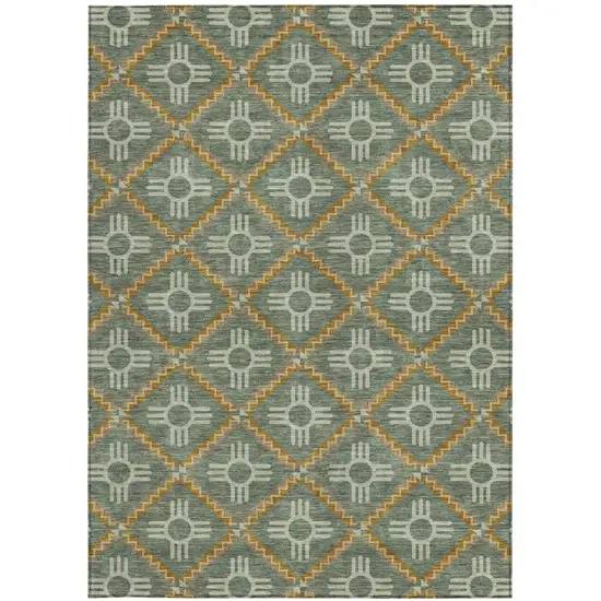 Green And Red Geometric Washable Indoor Outdoor Area Rug Photo 3