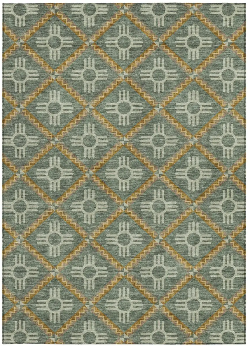 Green And Red Geometric Washable Indoor Outdoor Area Rug Photo 3