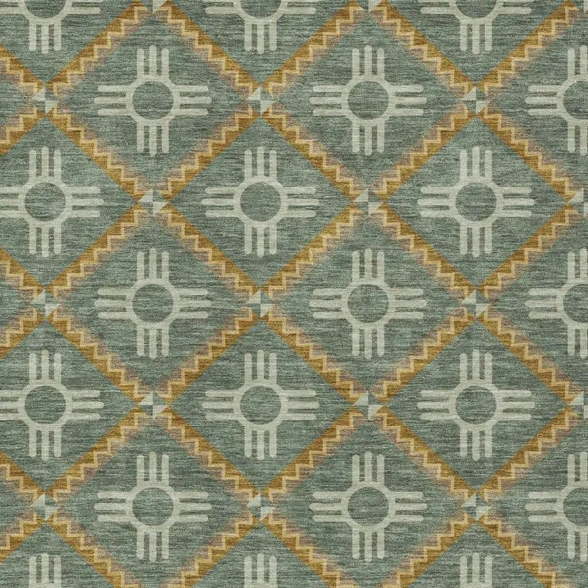 Green And Red Geometric Washable Indoor Outdoor Area Rug Photo 4
