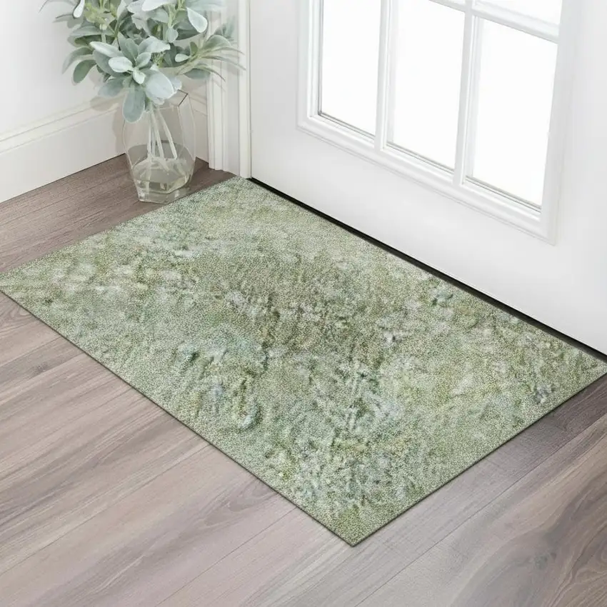 Green And Sage Abstract Washable Area Rug With UV Protection Photo 2