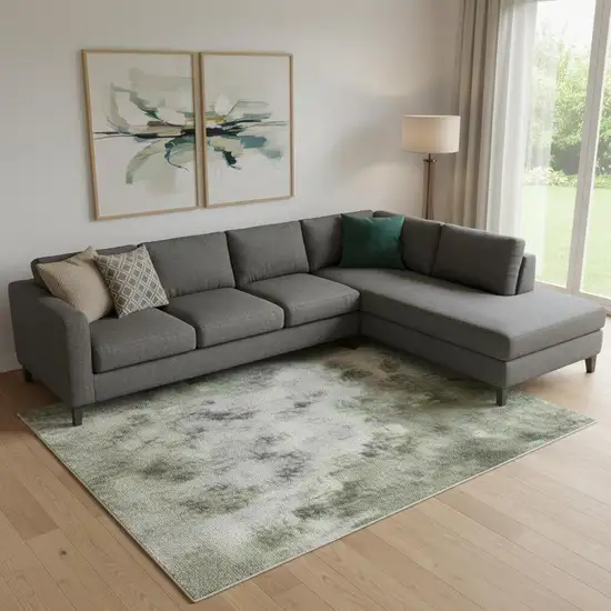 Green And Sage Abstract Washable Area Rug With UV Protection Photo 2