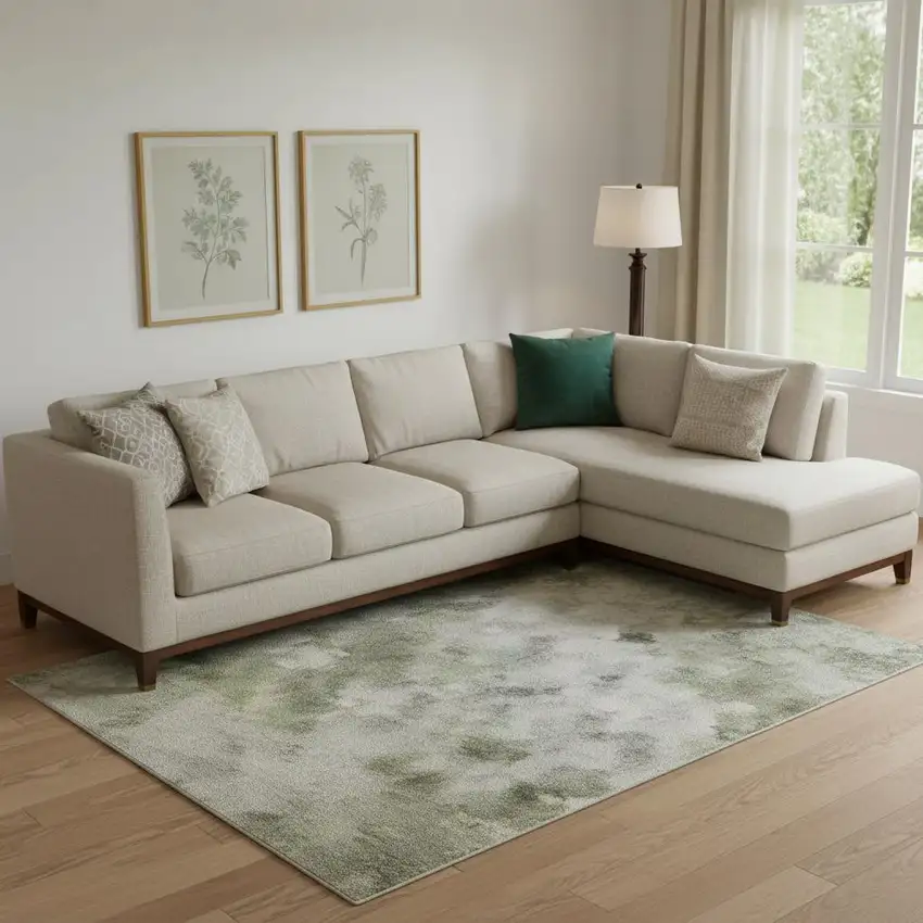 Green And Sage Abstract Washable Area Rug With UV Protection Photo 2