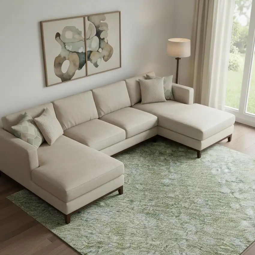 Green And Sage Abstract Washable Area Rug With UV Protection Photo 2