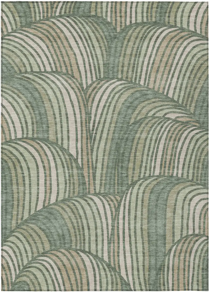 Green And Sage Abstract Washable Indoor Outdoor Area Rug Photo 1