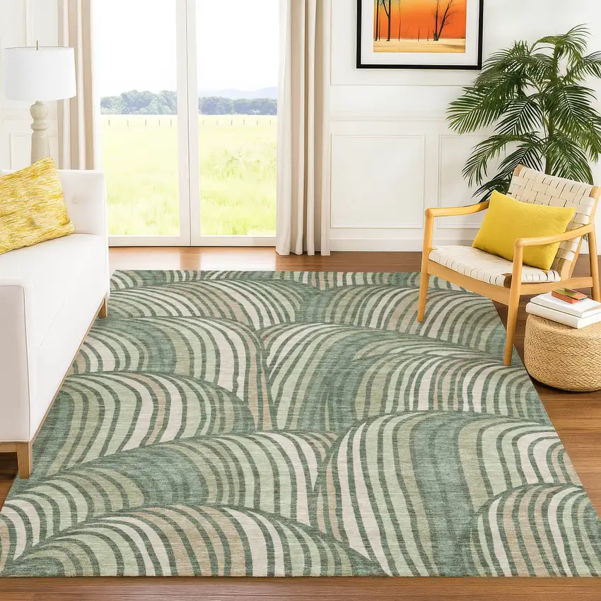 Green And Sage Abstract Washable Indoor Outdoor Area Rug Photo 6