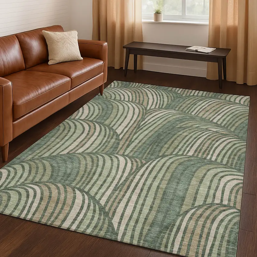 Green And Sage Abstract Washable Indoor Outdoor Area Rug Photo 5