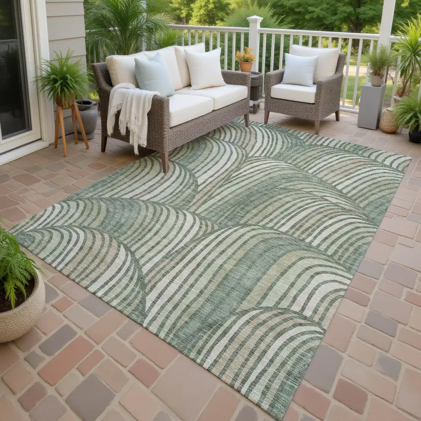 Green And Sage Abstract Washable Indoor Outdoor Area Rug Photo 4