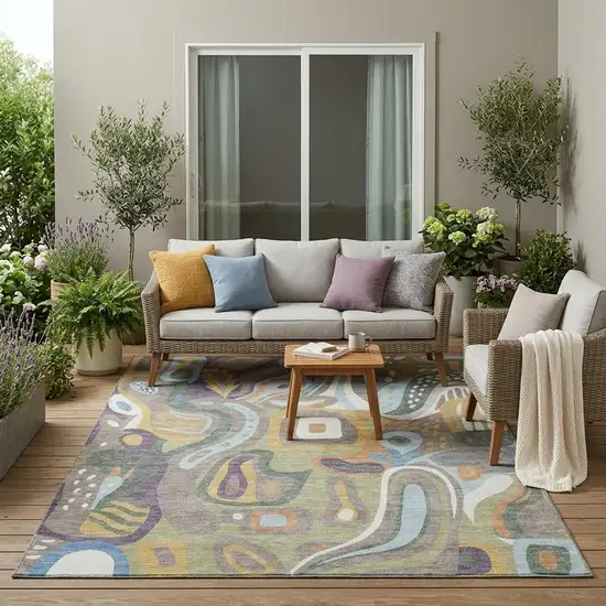 Green And Sage Abstract Washable Indoor Outdoor Area Rug Photo 1