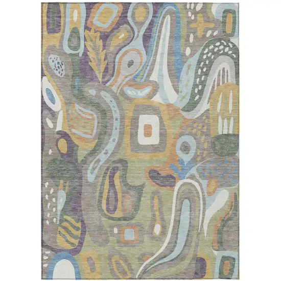 Green And Sage Abstract Washable Indoor Outdoor Area Rug Photo 2