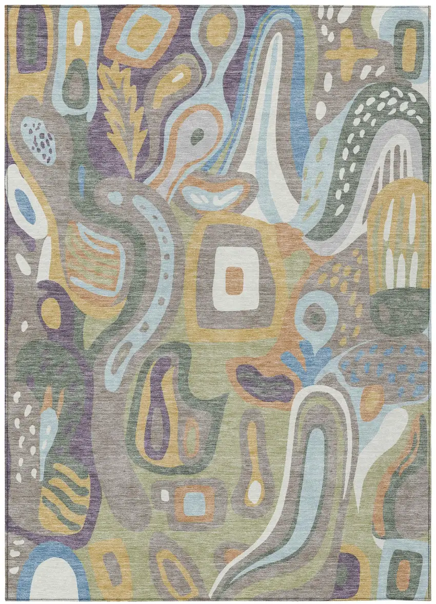 Green And Sage Abstract Washable Indoor Outdoor Area Rug Photo 2