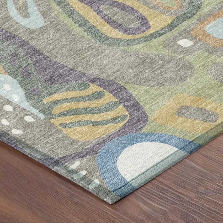 Green And Sage Abstract Washable Indoor Outdoor Area Rug Photo 5
